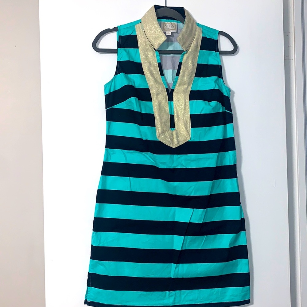 Preppy Stripped Navy/Teal/Gold Dress